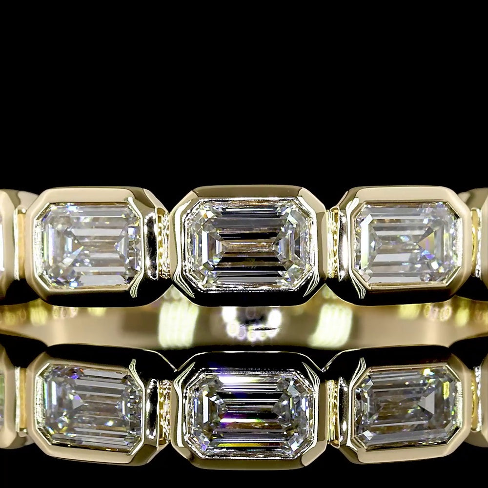 14K Yellow Gold 7-Stone Eternity Band with East-West Bezel Set Emerald Cut Lab Diamonds - 1.12 Carat Total Weight - Covaloro Fine Jewelry