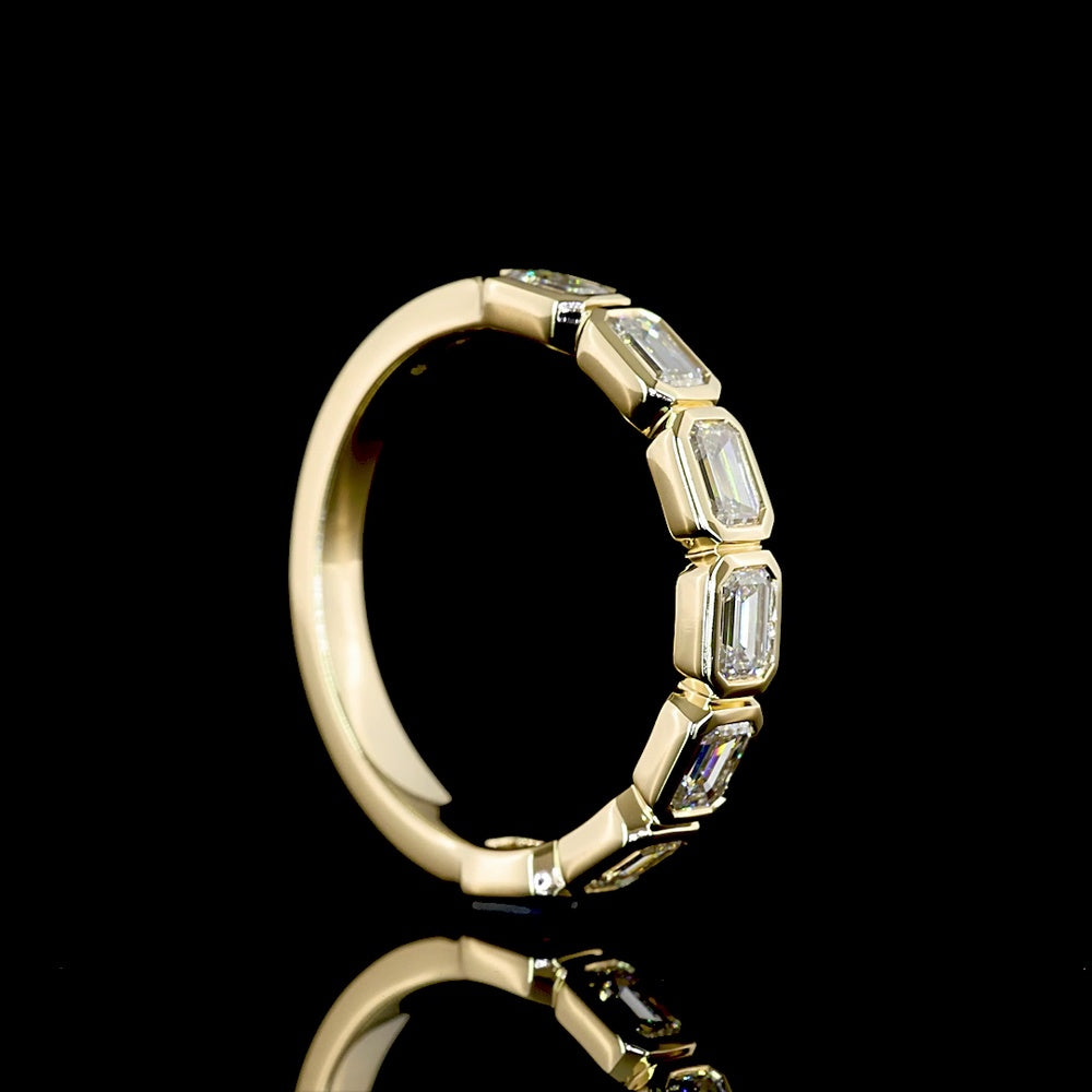 14K Yellow Gold 7-Stone Eternity Band with East-West Bezel Set Emerald Cut Lab Diamonds - 1.12 Carat Total Weight - Covaloro Fine Jewelry