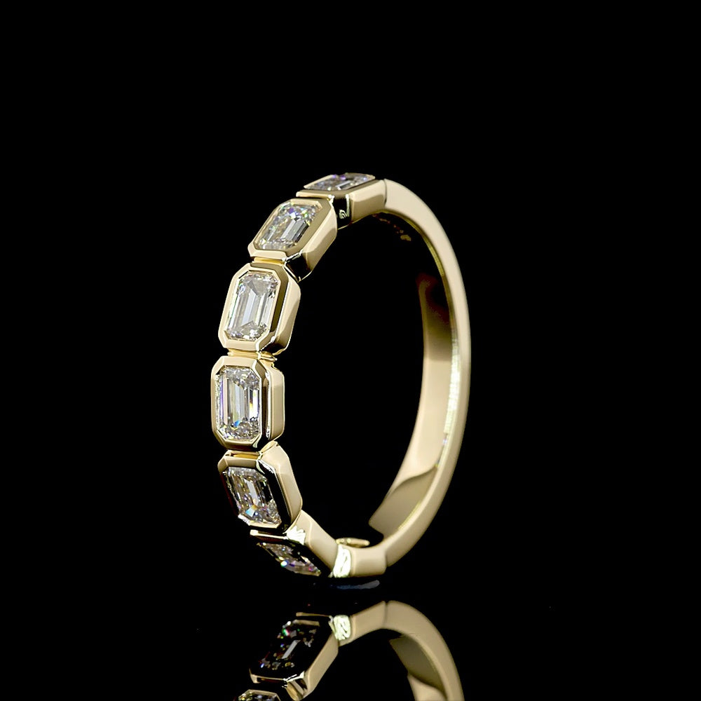 14K Yellow Gold 7-Stone Eternity Band with East-West Bezel Set Emerald Cut Lab Diamonds - 1.12 Carat Total Weight - Covaloro Fine Jewelry