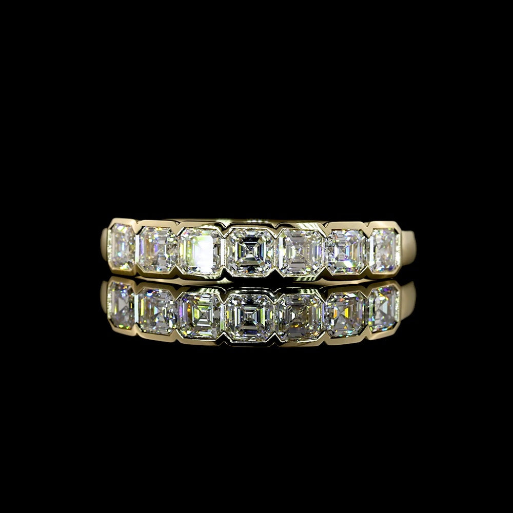 14K Yellow Gold 7-Stone Eternity Band with Half-Bezel Set Asscher Cut Lab Diamonds - 0.96 Carats Total Diamond Weight - Covaloro Fine Jewelry