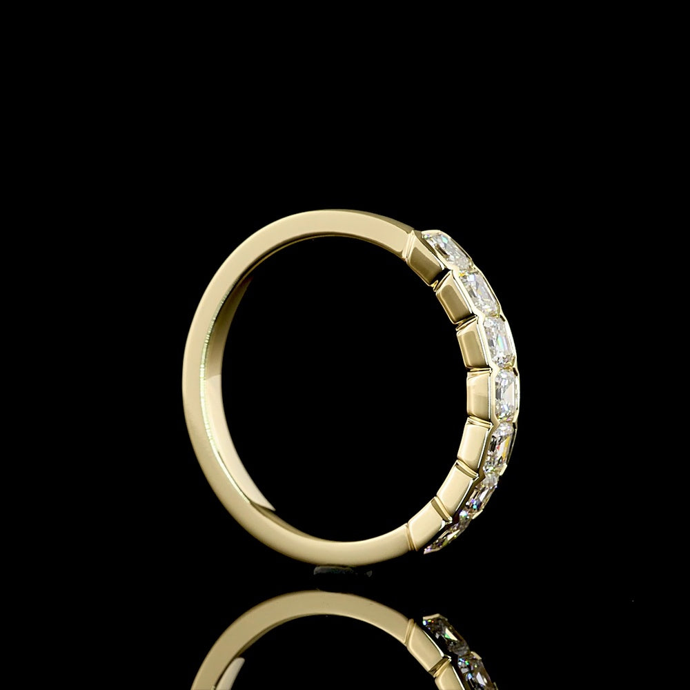 14K Yellow Gold 7-Stone Eternity Band with Half-Bezel Set Asscher Cut Lab Diamonds - 0.96 Carats Total Diamond Weight - Covaloro Fine Jewelry