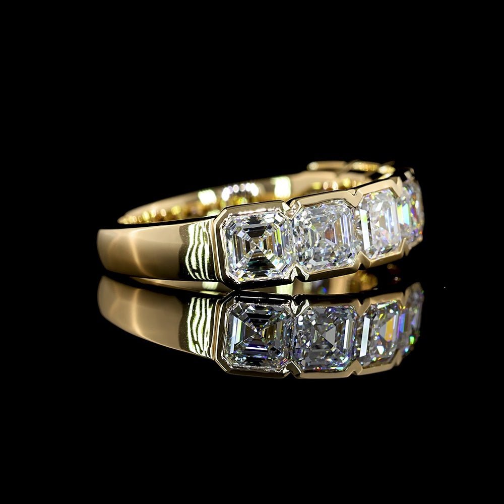 14K Yellow Gold 7-Stone Eternity Band with Half-Bezel Set Asscher Cut Lab Diamonds - 3.19 Carat Total Weight - Covaloro Fine Jewelry