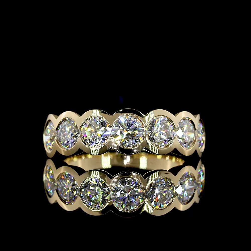 14K Yellow Gold 7-Stone Eternity Band with Half-Bezel Set Round Lab Diamonds - 2.08 Carats Total Diamond Weight - Covaloro Fine Jewelry