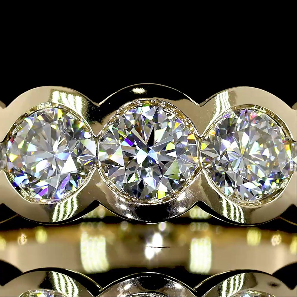 14K Yellow Gold 7-Stone Eternity Band with Half-Bezel Set Round Lab Diamonds - 2.08 Carats Total Diamond Weight - Covaloro Fine Jewelry