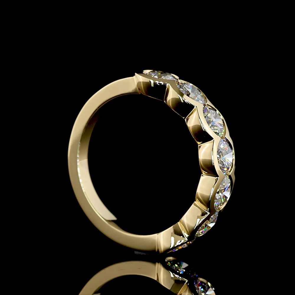 14K Yellow Gold 7-Stone Eternity Band with Half-Bezel Set Round Lab Diamonds - 2.08 Carats Total Diamond Weight - Covaloro Fine Jewelry