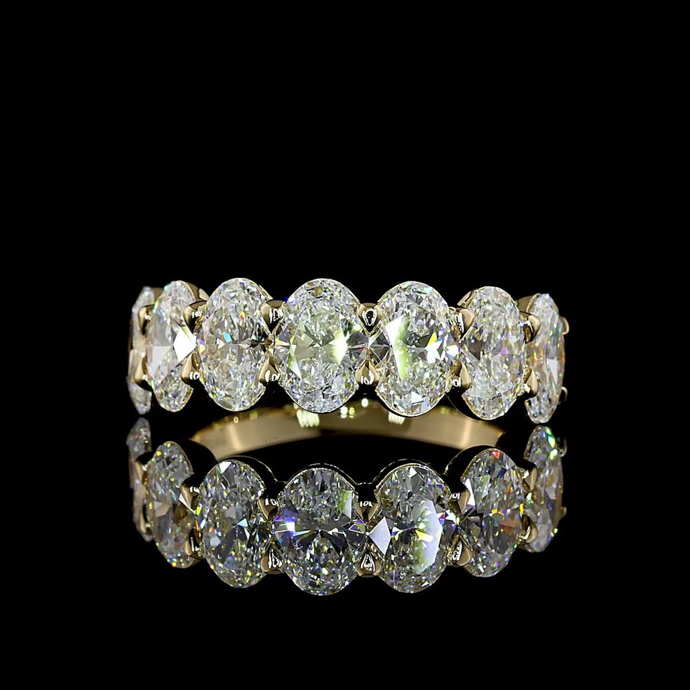 14K Yellow Gold 7-Stone Eternity Band with North-South Oval Cut Lab Diamonds - 4.17 Carats Total Diamond Weight - Covaloro Fine Jewelry