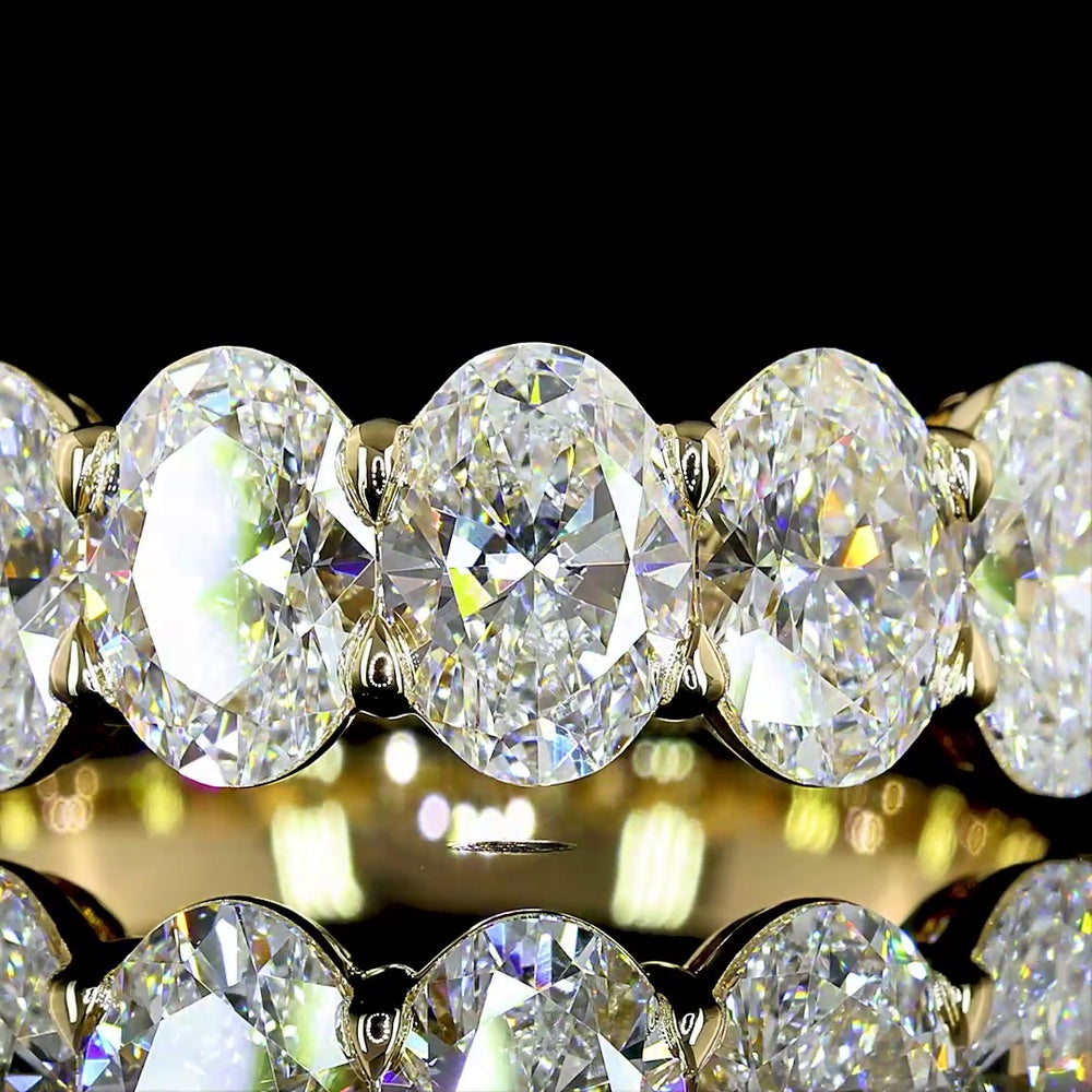 14K Yellow Gold 7-Stone Eternity Band with North-South Prong Set Oval Lab Diamonds - 2.98 Carat Total Weight - Covaloro Fine Jewelry