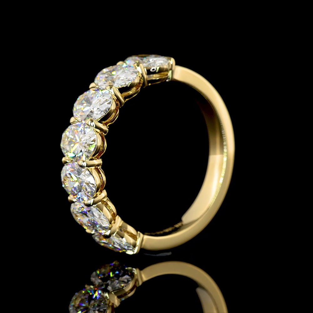 14K Yellow Gold 7-Stone Eternity Band with North-South Prong Set Oval Lab Diamonds - 2.98 Carat Total Weight - Covaloro Fine Jewelry