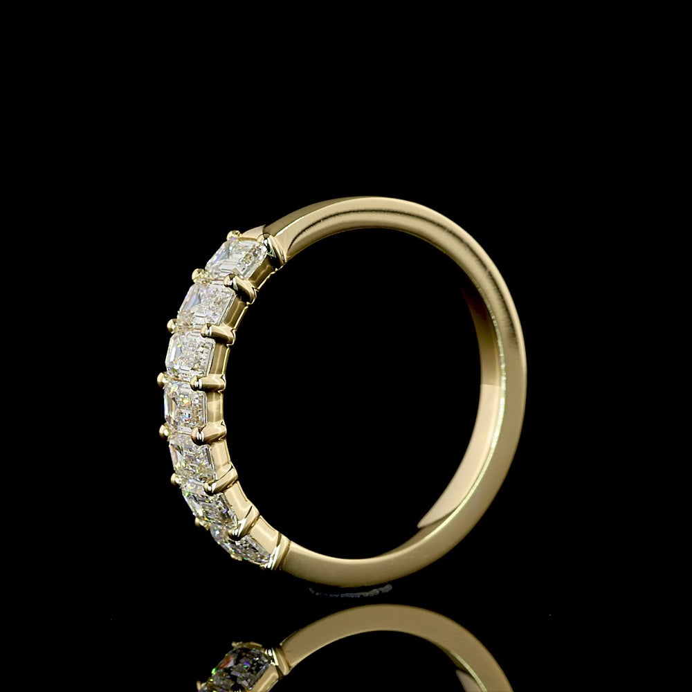 14K Yellow Gold 7-Stone Eternity Band with Prong Set Emerald Cut Lab Diamonds - 1.07 Carat Total Diamond Weight - Covaloro Fine Jewelry