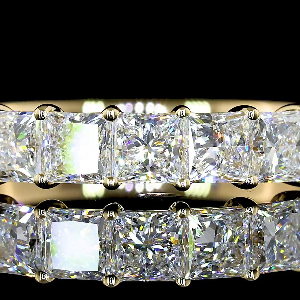 14K Yellow Gold 7-Stone Eternity Band with Prong Set Princess Cut Lab Diamonds - 1.13 Carats Total Diamond Weight - Covaloro Fine Jewelry