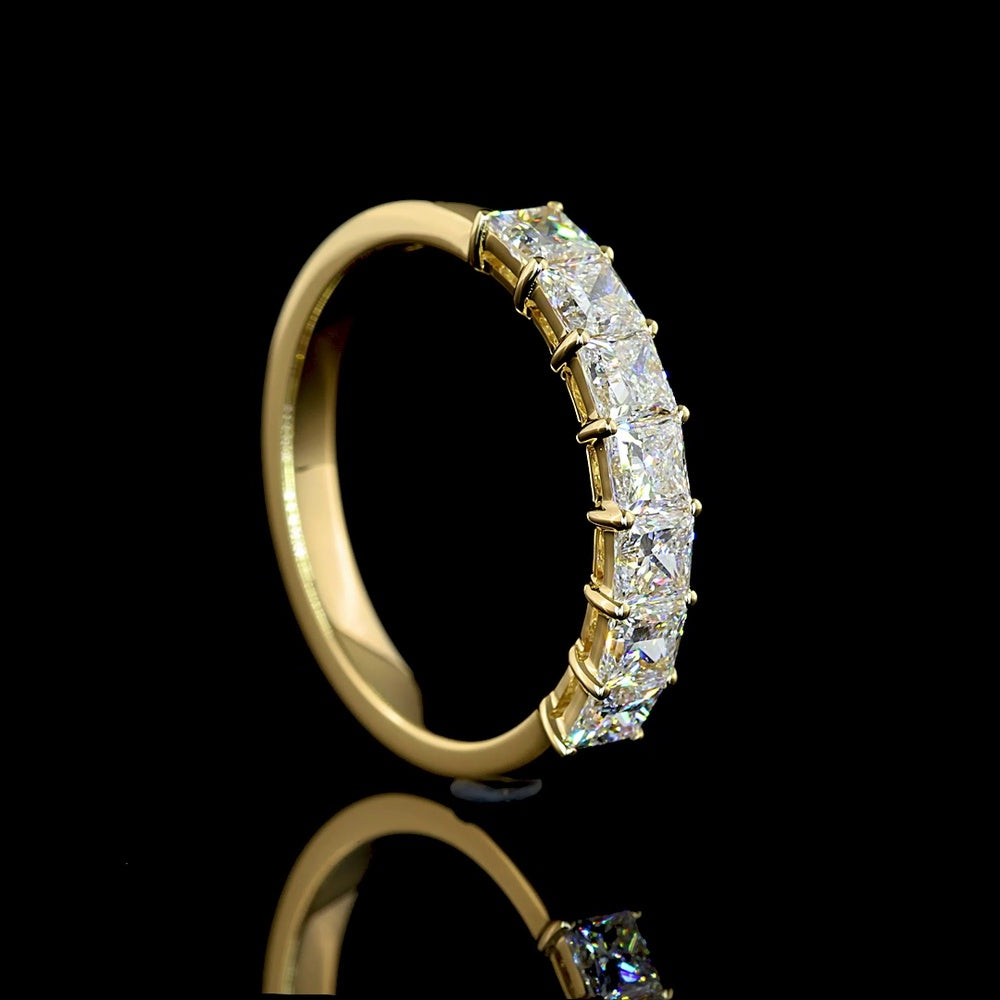 14K Yellow Gold 7-Stone Eternity Band with Prong Set Princess Cut Lab Diamonds - 1.13 Carats Total Diamond Weight - Covaloro Fine Jewelry