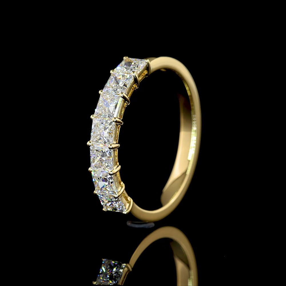 14K Yellow Gold 7-Stone Eternity Band with Prong Set Princess Cut Lab Diamonds - 1.13 Carats Total Diamond Weight - Covaloro Fine Jewelry