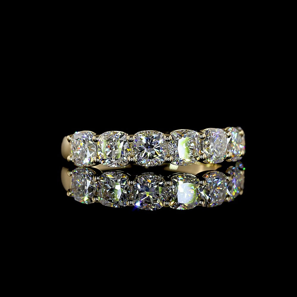14K Yellow Gold 7-Stone Eternity Band with Square Cushion Cut Lab Diamonds - 2.05 Carat Total Weight, E-F Color VS1 Clarity - Covaloro Fine Jewelry