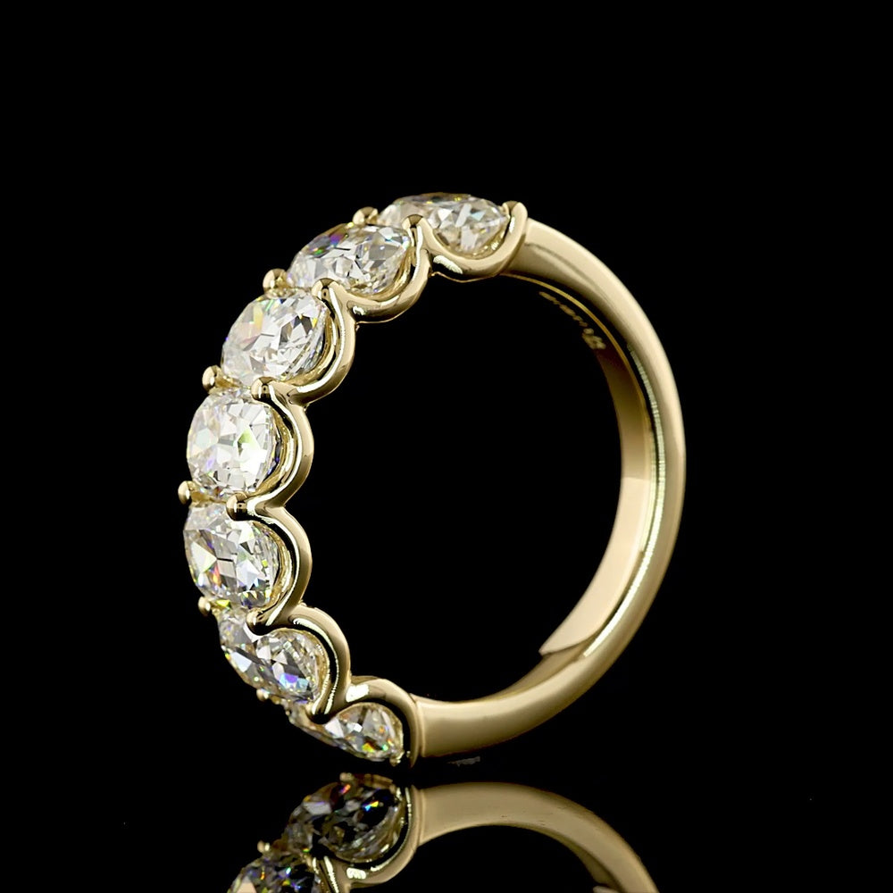 14K Yellow Gold 7-Stone Eternity Band with U-Prong Set Antique Cushion Cut Lab Diamonds - 3.74 Carat Total Weight - Covaloro Fine Jewelry