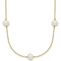 14K Yellow Gold 7-Stone Freshwater Cultured Pearl Necklace - 16" Length by Monteluci Fine Jewelry
