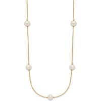 14K Yellow Gold 7-Stone Freshwater Cultured Pearl Necklace - 16" Length by Monteluci Fine Jewelry