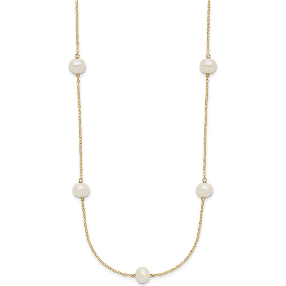 14K Yellow Gold 7-Stone Freshwater Cultured Pearl Necklace - 16" Length by Monteluci Fine Jewelry