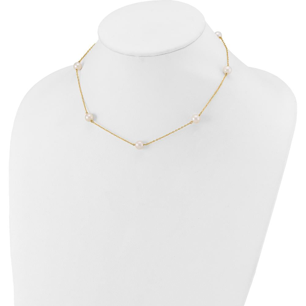 14K Yellow Gold 7-Stone Freshwater Cultured Pearl Necklace - 16" Length by Monteluci Fine Jewelry