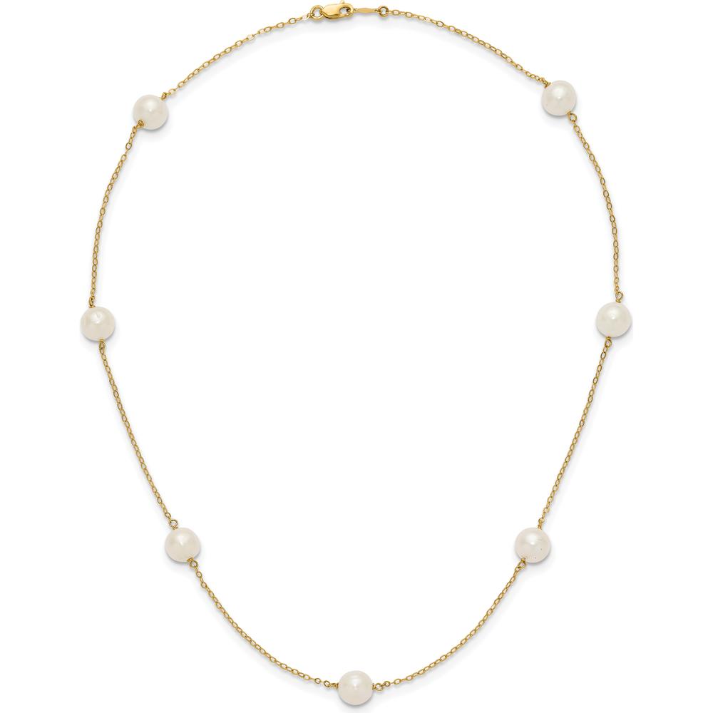 14K Yellow Gold 7-Stone Freshwater Cultured Pearl Necklace - 16" Length by Monteluci Fine Jewelry