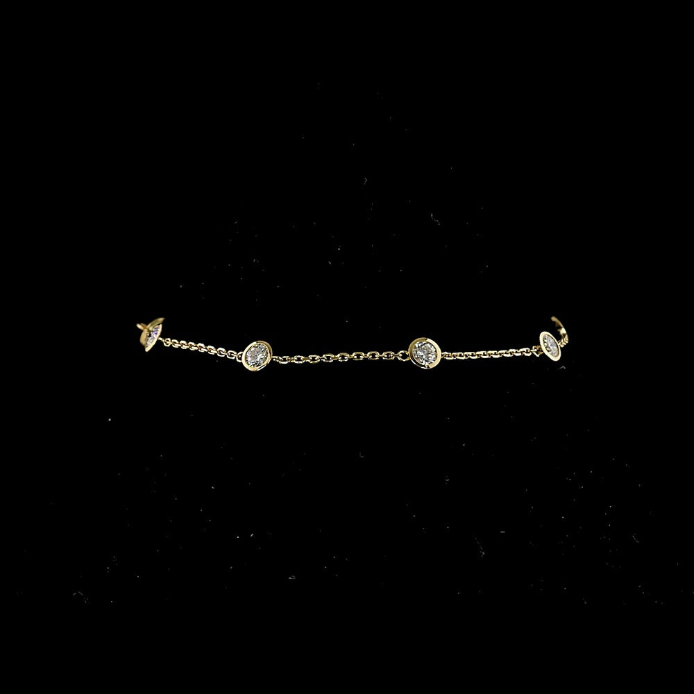 14K Yellow Gold 7-Stone Station Bracelet with Bezel-Set Round Lab Diamonds - 0.95 Carat Total Weight - Covaloro Fine Jewelry