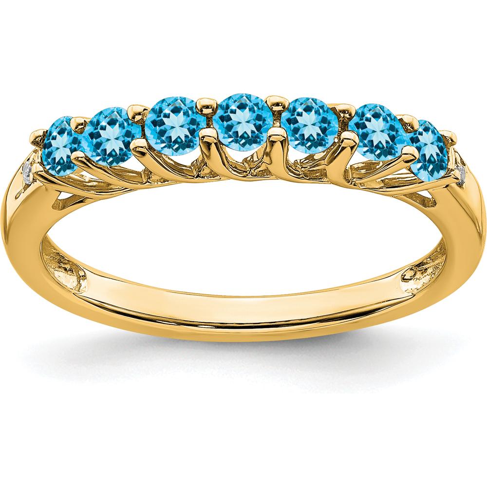 14K Yellow Gold 7-Stone Swiss Blue Topaz and Diamond Band Ring - 0.08 Carat Total Blue Topaz Weight, 0.012 Carat Total Diamond Weight by 0