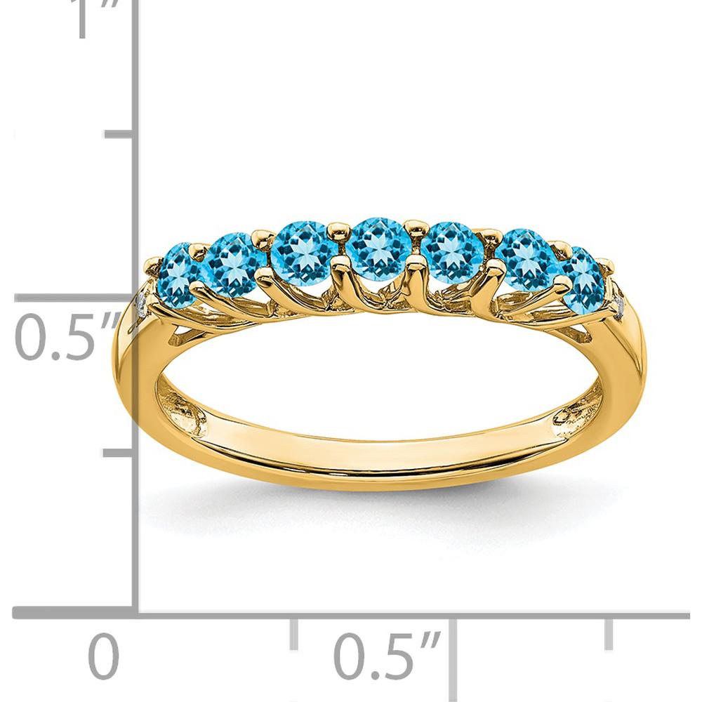 14K Yellow Gold 7-Stone Swiss Blue Topaz and Diamond Band Ring - 0.08 Carat Total Blue Topaz Weight, 0.012 Carat Total Diamond Weight by 0