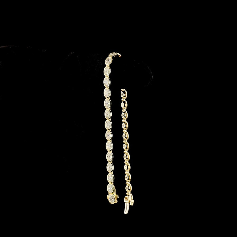14K Yellow Gold 7" Tennis Bracelet with 30 East-West Bezel Set Oval Lab Diamonds - 6.34 Carats Total Diamond Weight - Covaloro Fine Jewelry