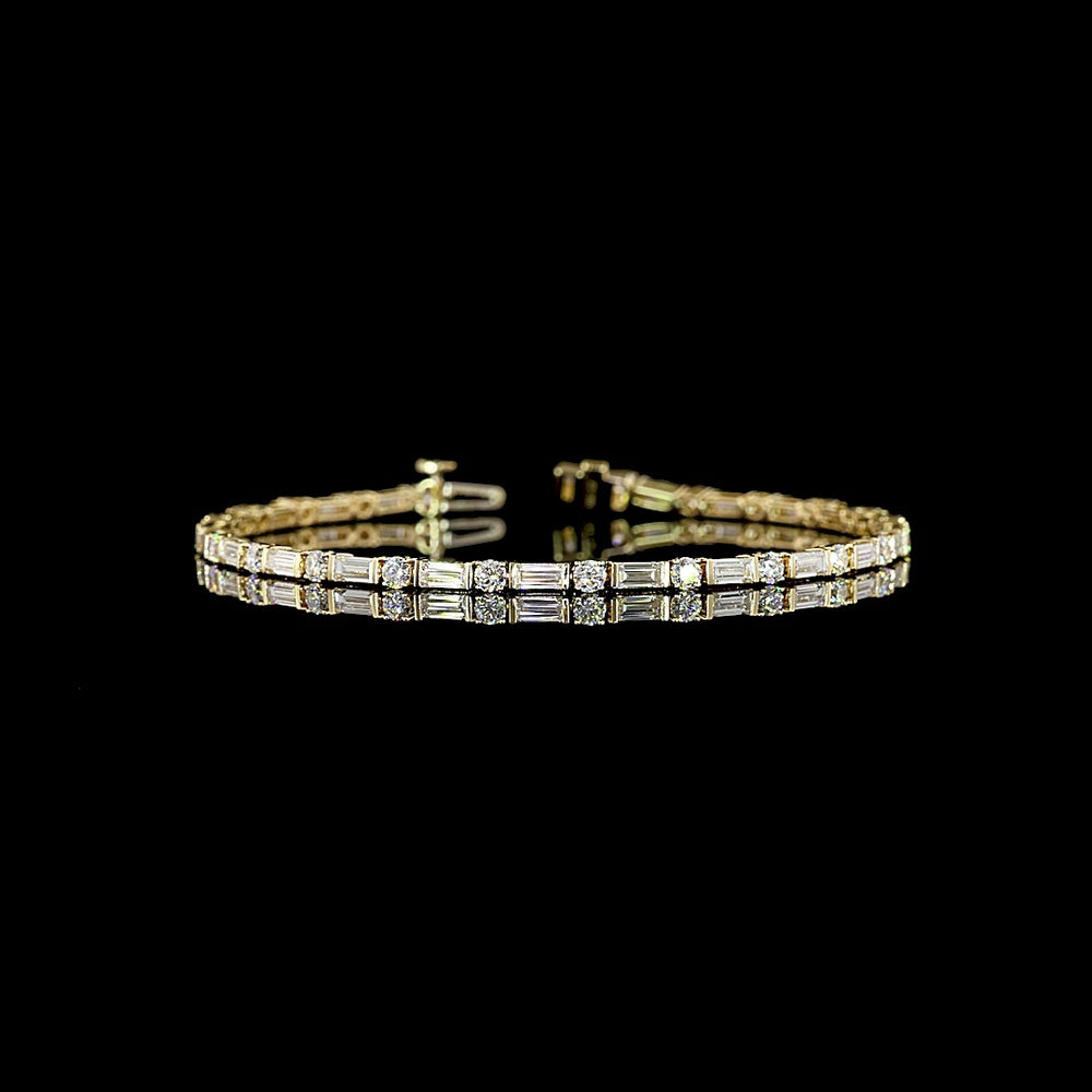 14K Yellow Gold 7" Tennis Bracelet with Alternating Round and Baguette Lab Diamonds in East-West Half Bezel Setting - 3.96 Carats Total Diamond Weight - Covaloro Fine Jewelry