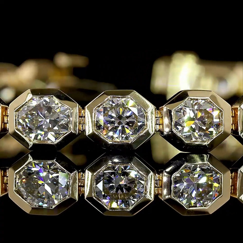 14K Yellow Gold 7" Tennis Bracelet with Bezel-Set Octagon Cut Lab Diamonds - 14.18 Total Carat Weight - Covaloro Fine Jewelry