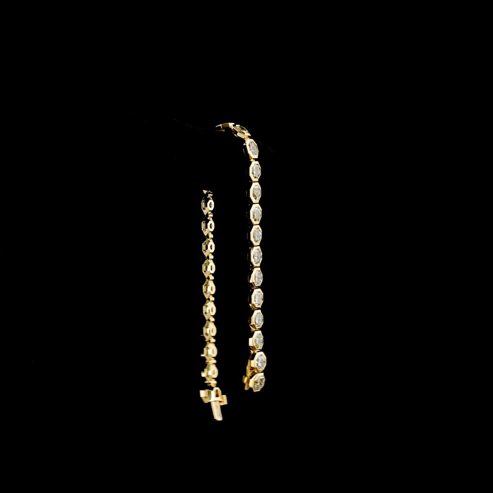 14K Yellow Gold 7" Tennis Bracelet with Bezel-Set Octagon Cut Lab Diamonds - 14.18 Total Carat Weight - Covaloro Fine Jewelry