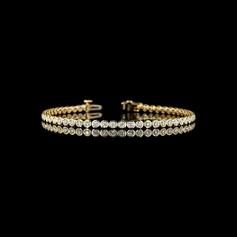14K Yellow Gold 7" Tennis Bracelet with Bezel Set Round Brilliant Lab Diamonds - 2.52 Carat Total Weight - Covaloro Fine Jewelry