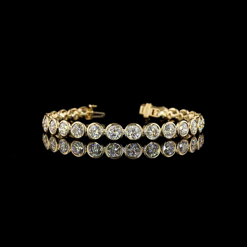 14K Yellow Gold 7" Tennis Bracelet with Bezel Set Round Lab Diamonds - 13.38 Carats Total Diamond Weight, E-F Color, VS Clarity - Covaloro Fine Jewelry