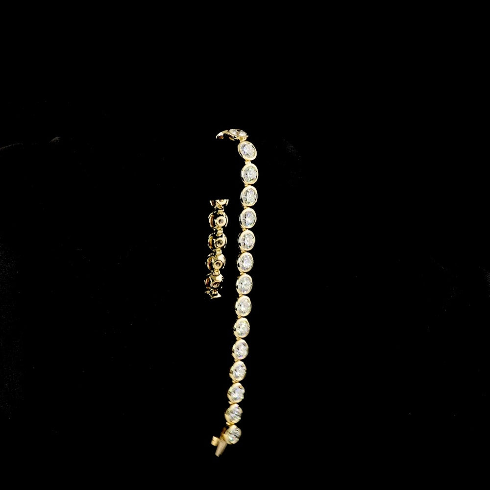 14K Yellow Gold 7" Tennis Bracelet with Bezel Set Round Lab Diamonds - 13.38 Carats Total Diamond Weight, E-F Color, VS Clarity - Covaloro Fine Jewelry