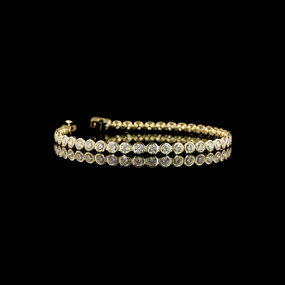 14K Yellow Gold 7" Tennis Bracelet with Bezel Set Round Lab Diamonds - 4.89 Carat Total Weight - Covaloro Fine Jewelry