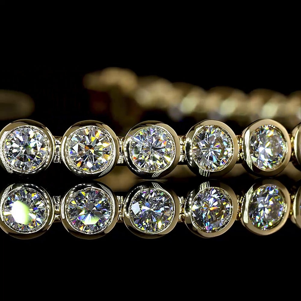 14K Yellow Gold 7" Tennis Bracelet with Bezel Set Round Lab Diamonds - 4.89 Carat Total Weight - Covaloro Fine Jewelry