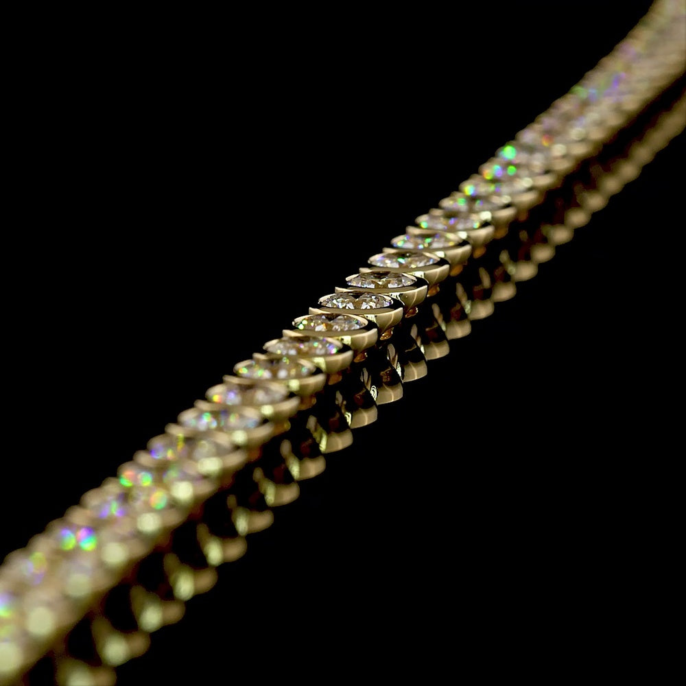 14K Yellow Gold 7" Tennis Bracelet with Bezel Set Round Lab Diamonds - 4.89 Carat Total Weight - Covaloro Fine Jewelry