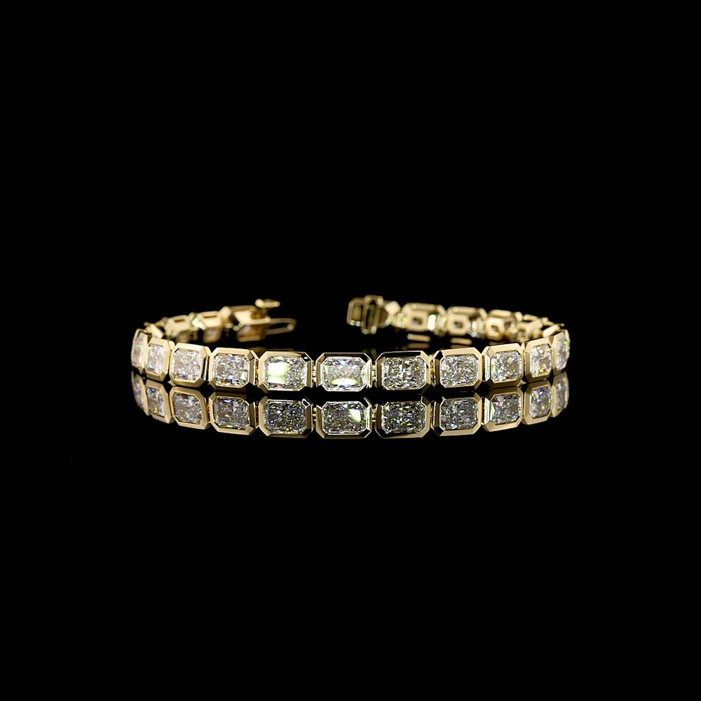 14K Yellow Gold 7" Tennis Bracelet with East-West Bezel Set Radiant Cut Lab Diamonds - 14.92 Carats Total Diamond Weight - Covaloro Fine Jewelry