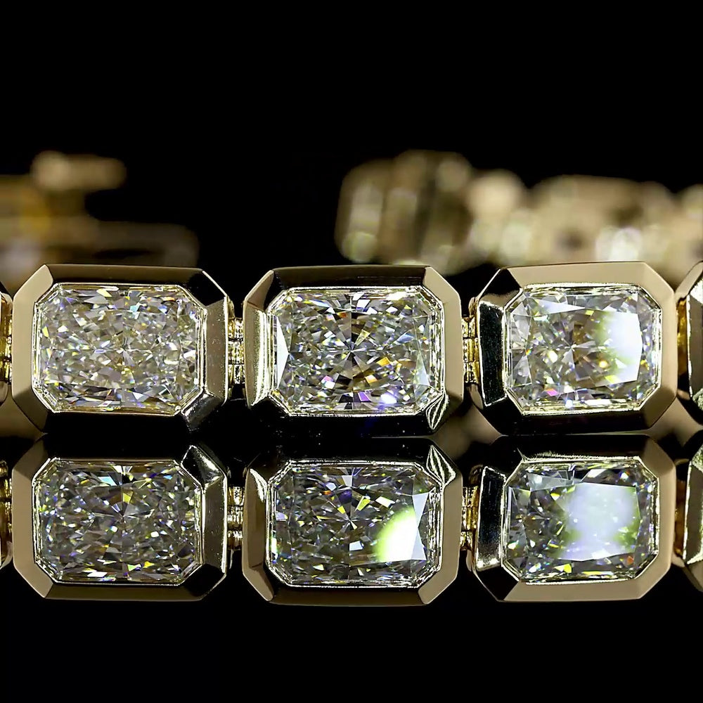 14K Yellow Gold 7" Tennis Bracelet with East-West Bezel Set Radiant Cut Lab Diamonds - 14.92 Carats Total Diamond Weight - Covaloro Fine Jewelry
