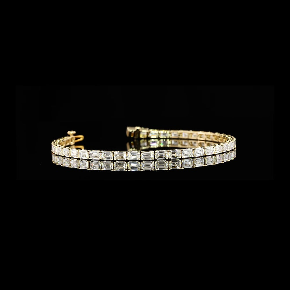 14K Yellow Gold 7" Tennis Bracelet with East-West Set Emerald Cut Lab Diamonds - 13.96 Carat Total Diamond Weight (E-F Color, VVS2 Clarity) - Covaloro Fine Jewelry