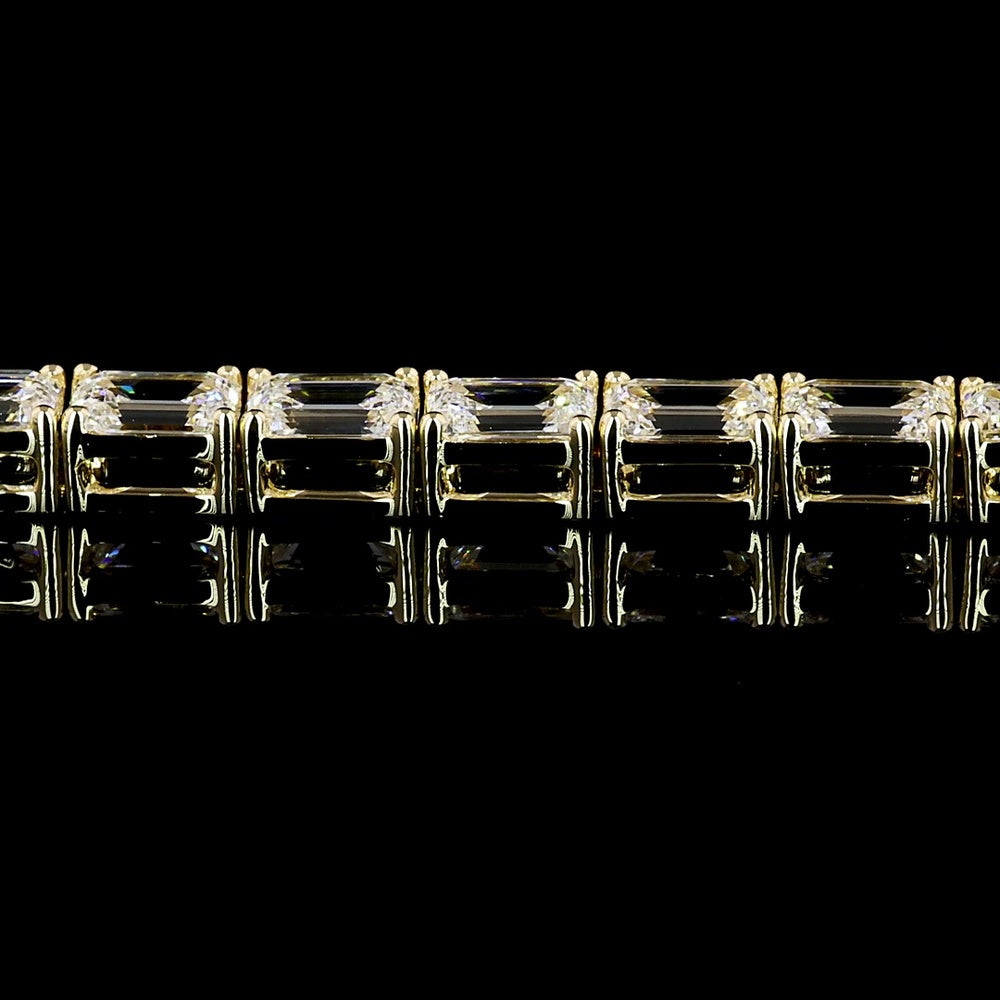 14K Yellow Gold 7" Tennis Bracelet with East-West Set Emerald Cut Lab Diamonds - 13.96 Carat Total Diamond Weight (E-F Color, VVS2 Clarity) - Covaloro Fine Jewelry