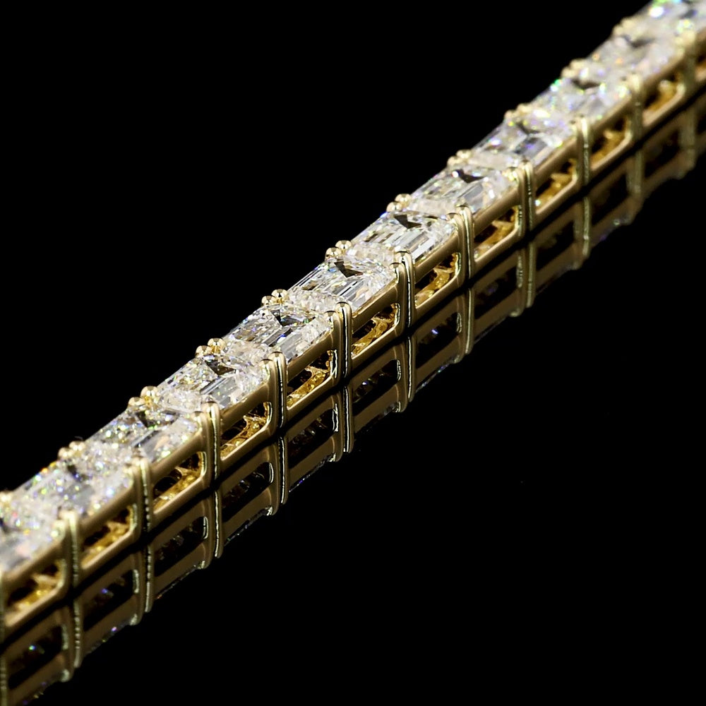 14K Yellow Gold 7" Tennis Bracelet with East-West Set Emerald Cut Lab Diamonds - 13.96 Carat Total Diamond Weight (E-F Color, VVS2 Clarity) - Covaloro Fine Jewelry