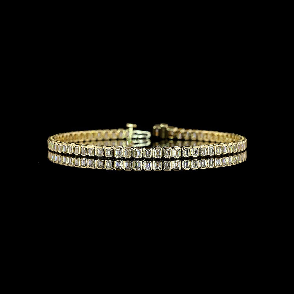 14K Yellow Gold 7" Tennis Bracelet with Half-Bezel Set Emerald Cut Lab Diamonds - 3.09 Carats Total Diamond Weight - Covaloro Fine Jewelry