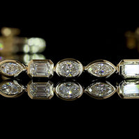 14K Yellow Gold 7" Tennis Bracelet with Mixed Shape Bezel-Set Lab Diamonds (Emerald, Marquise & Oval) - 2.45 Carats Total Diamond Weight - Covaloro Fine Jewelry