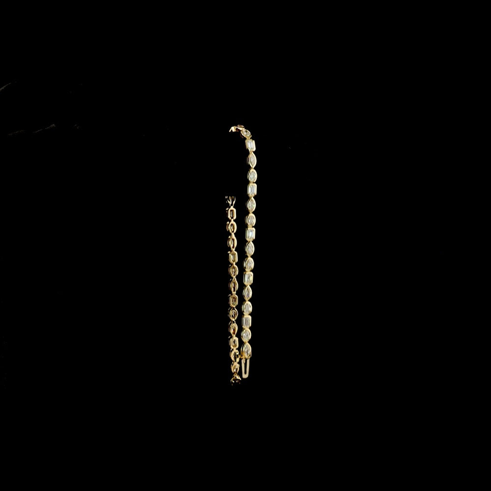 14K Yellow Gold 7" Tennis Bracelet with Mixed Shape Bezel-Set Lab Diamonds (Emerald, Marquise & Oval) - 2.45 Carats Total Diamond Weight - Covaloro Fine Jewelry