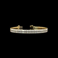 14K Yellow Gold 7" Tennis Bracelet with North-South Prong Set Emerald Cut Lab Diamonds - 3.88 Carats Total Diamond Weight - Covaloro Fine Jewelry
