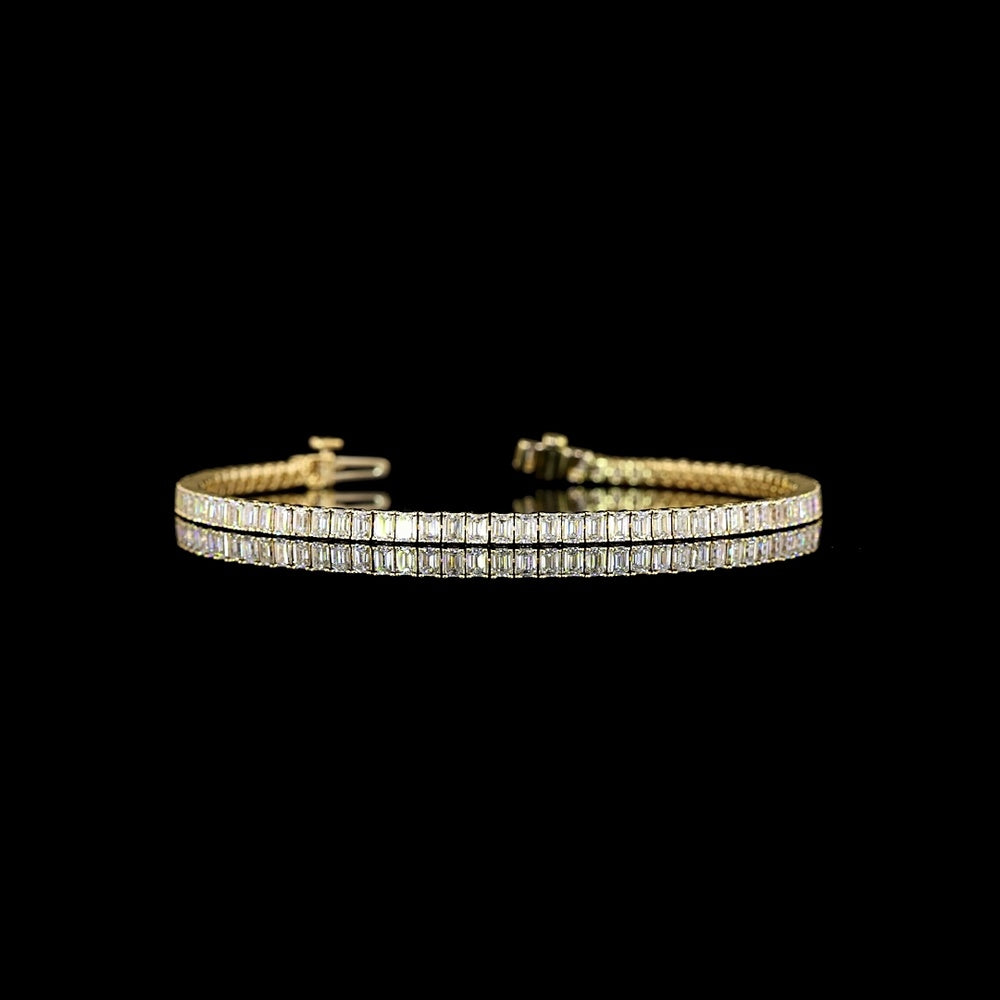 14K Yellow Gold 7" Tennis Bracelet with North-South Prong Set Emerald Cut Lab Diamonds - 3.88 Carats Total Diamond Weight - Covaloro Fine Jewelry