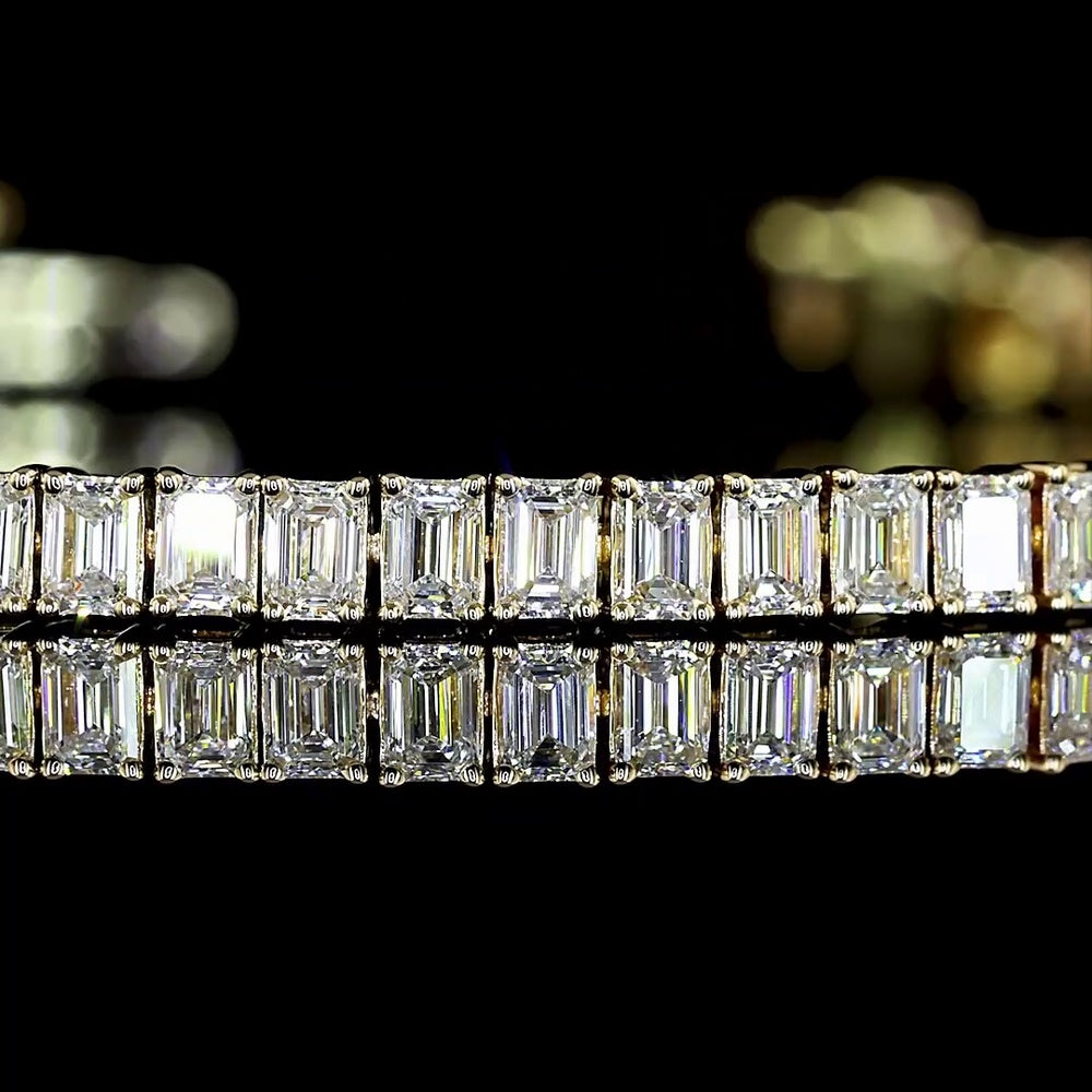14K Yellow Gold 7" Tennis Bracelet with North-South Prong Set Emerald Cut Lab Diamonds - 3.88 Carats Total Diamond Weight - Covaloro Fine Jewelry