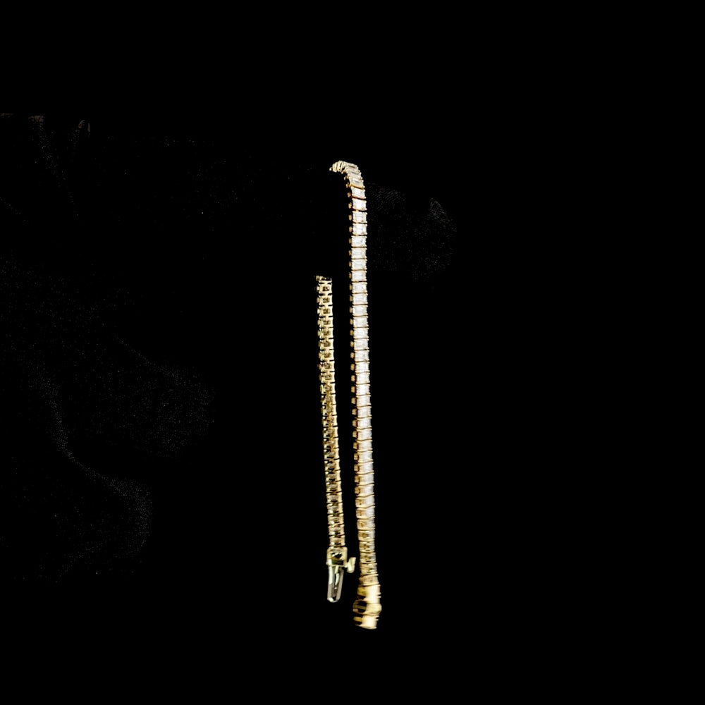 14K Yellow Gold 7" Tennis Bracelet with North-South Prong Set Emerald Cut Lab Diamonds - 3.88 Carats Total Diamond Weight - Covaloro Fine Jewelry