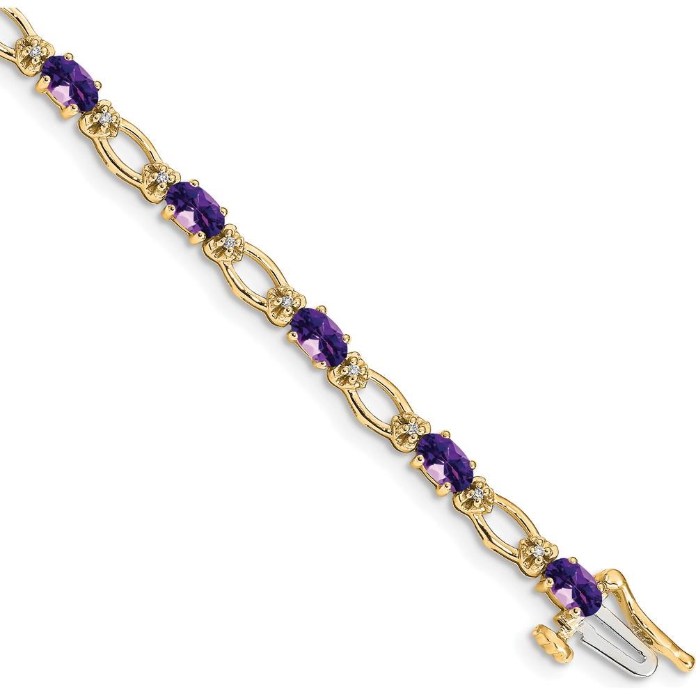 14K Yellow Gold 7" Tennis Bracelet with Oval Amethysts and Round Diamonds - 0.50 Carats Amethyst, 0.004 Carats Total Diamond Weight by Oro Pregiato