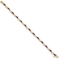 14K Yellow Gold 7" Tennis Bracelet with Oval Amethysts and Round Diamonds - 0.50 Carats Amethyst, 0.004 Carats Total Diamond Weight by Oro Pregiato